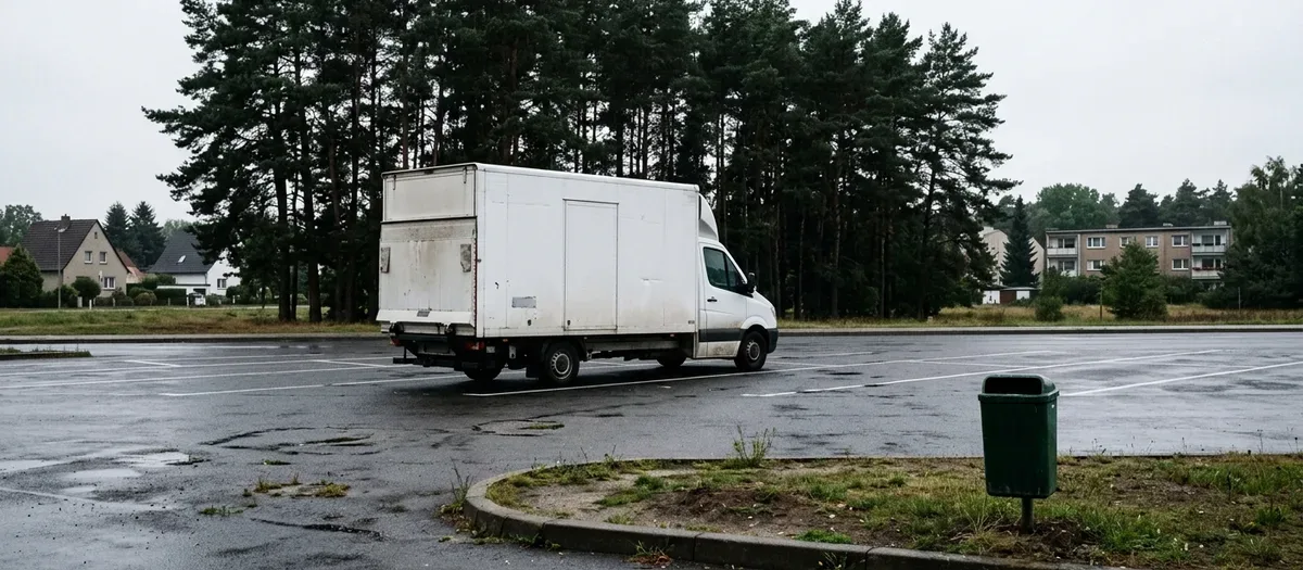 Früher Halt auf einem leeren Rastplatz während der Fahrt von Hohen Neuendorf nach Schwerin